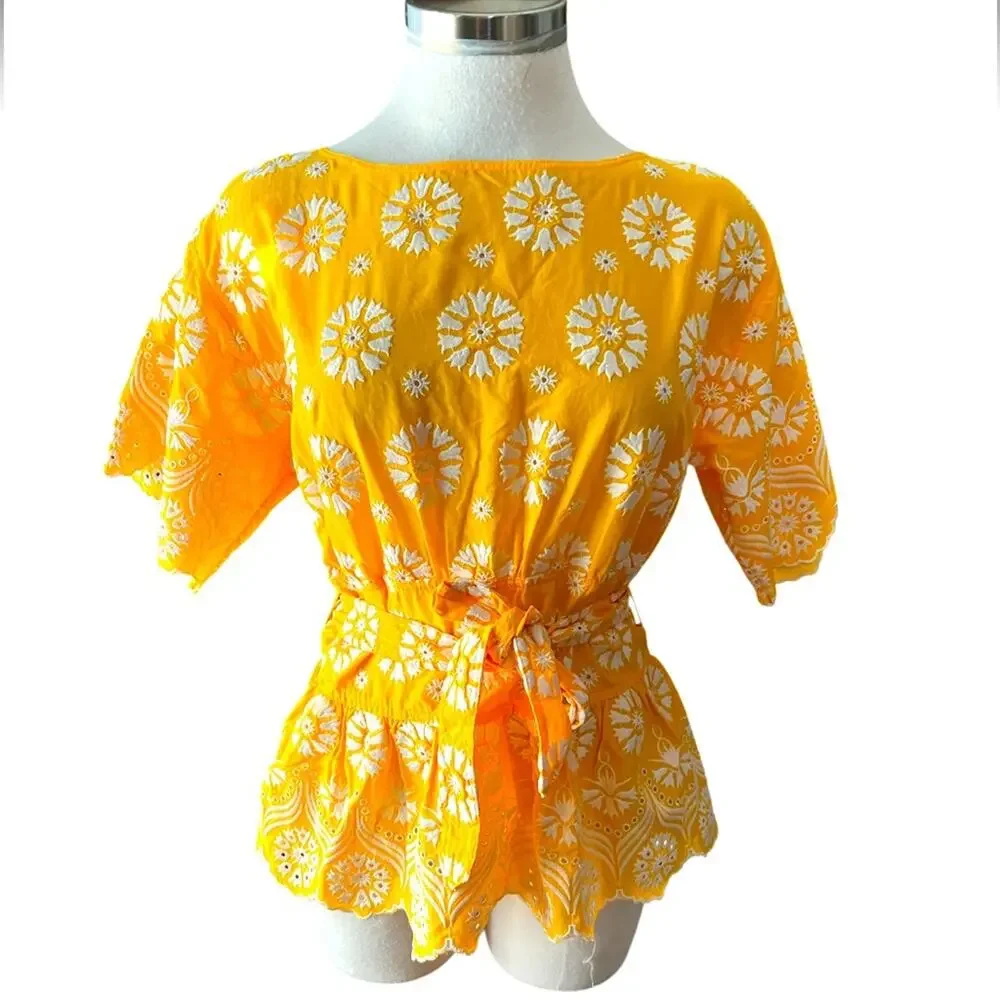 Tory Burch Embroidered Eyelet Top in Sunlight Yellow Size 4 NWOT